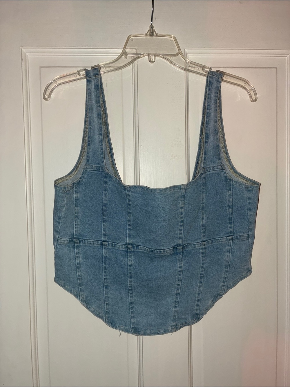 OW Collection Light Wash Denim Corset Crop Top XL